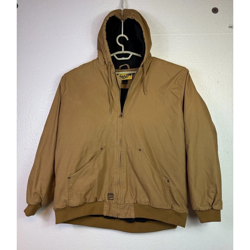 Brazos Hooded‎ Canvas Jacket Mens 2XL Brown Insulated Work Coat Construction
